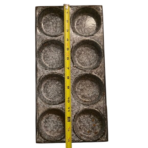 Vintage Enamelware Speckled Gray 8 Cup Muffin Pan Farmhouse Rustic Antique Decor - Picture 4 of 16